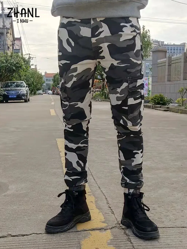 Fashion Men Camouflage Jeans Slim Fit Multi-Pocket Cargo Pants Army Long Trousers Business Casual Camo Joggers Sweatpants Male