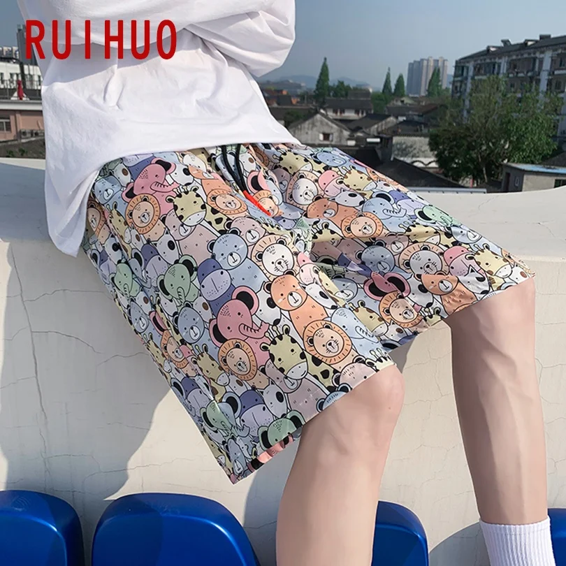 

RUIHUO Printed Casual Streetwear Shorts For Men Style Summer Clothes For Men's Shorts With Pockets M-5XL 2021 New Arrivals