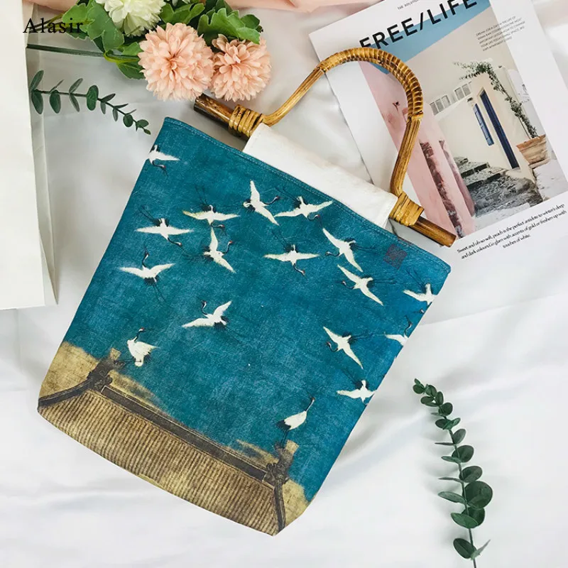 Alasir сумки в китайском стиле из хлопка и льна двухсторонние ретро с бамбуковой