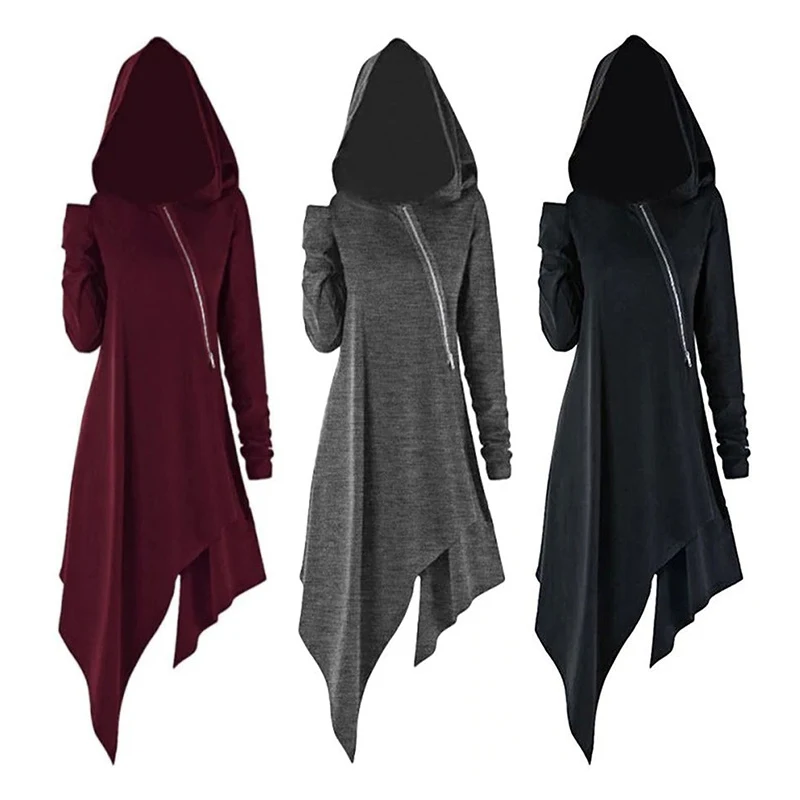 

Neatie kiddie Solid Casual Irregular Women Long Slim Jacket Long Sleeve Hooded Zipper Up Coat for Lady Fashion Clothes