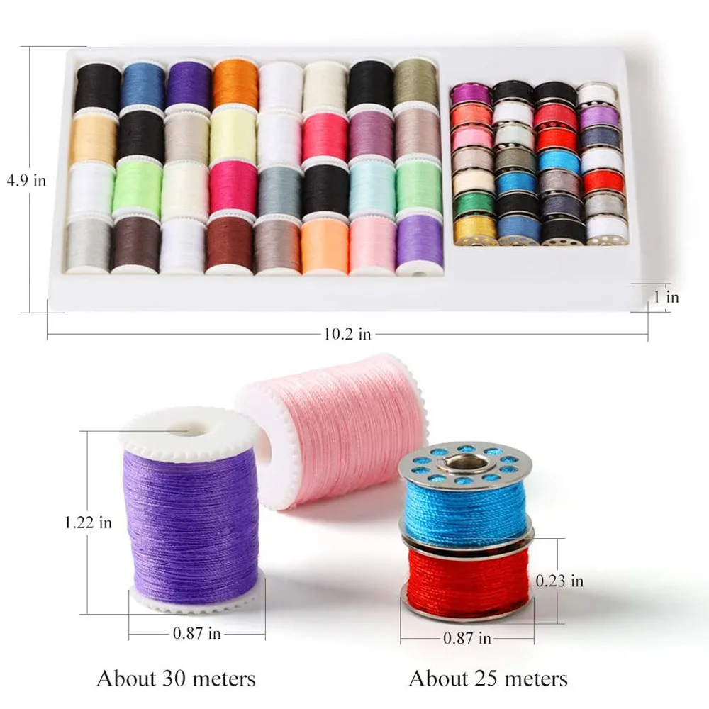 Набор ниток для шитья из 60 штук, 100% полиэстер, металлические катушки для машинного и ручного шитья.