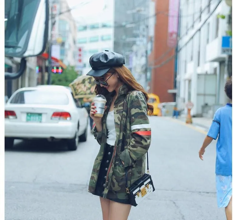 Женская камуфляжная куртка с принтом армейского зеленого цвета модель W489 на