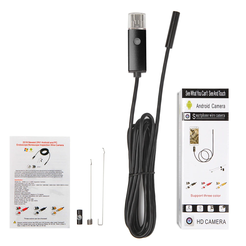 Камера Эндоскоп 2 в 1 5 мм USB м 6 светодиодов|Компьютерные кабели и разъемы| |