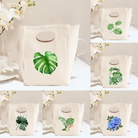 tropical plants print lunch pouch harajuku canvas picnic bag reusable causal thermal box women travel portable eco cooler box