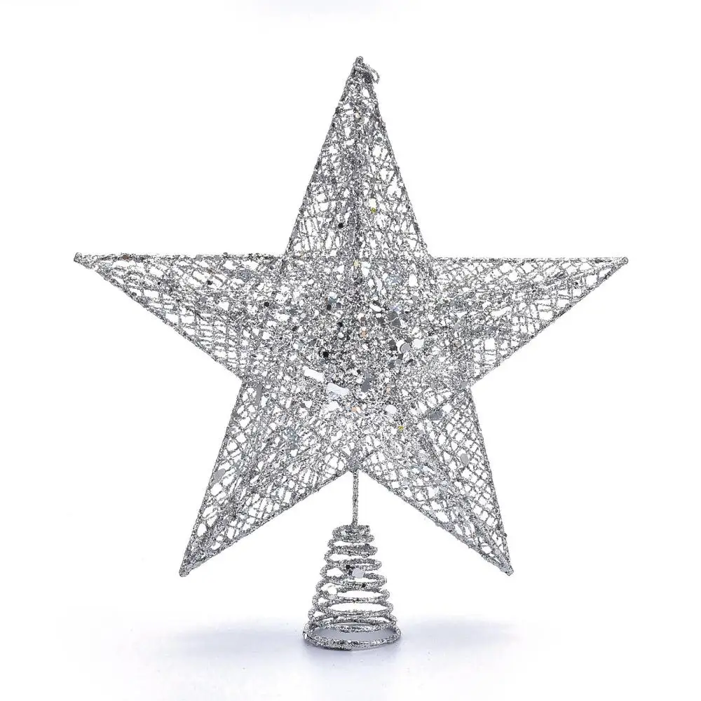 

Топпер для рождественской елки из железа, 2 шт., для украшения рождества, звезда, серебро, 300x305x95 мм