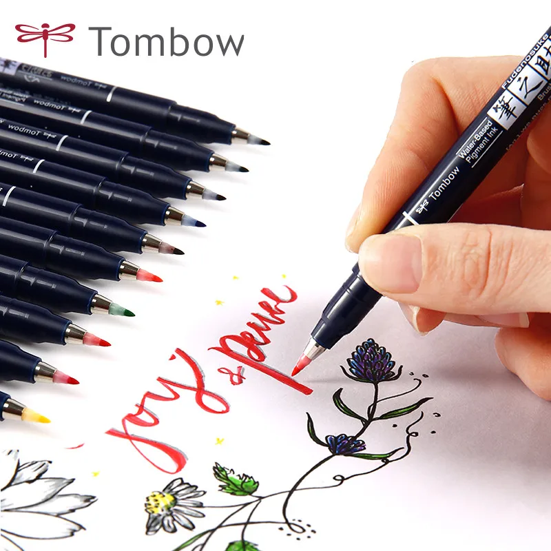 

1pc Tombow Fudenosuke Color Signature Pen Brush Scriptliner Water-Based Pigment Ink Calligraphy Lettering Marker Pens Japan