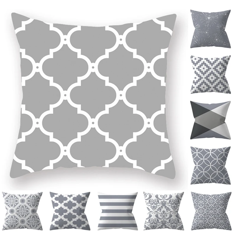 45*45cm Silver Grey Geometric Pillow Cover Peach Skin Velvet Sofa Cushion Home Decoration | Дом и сад