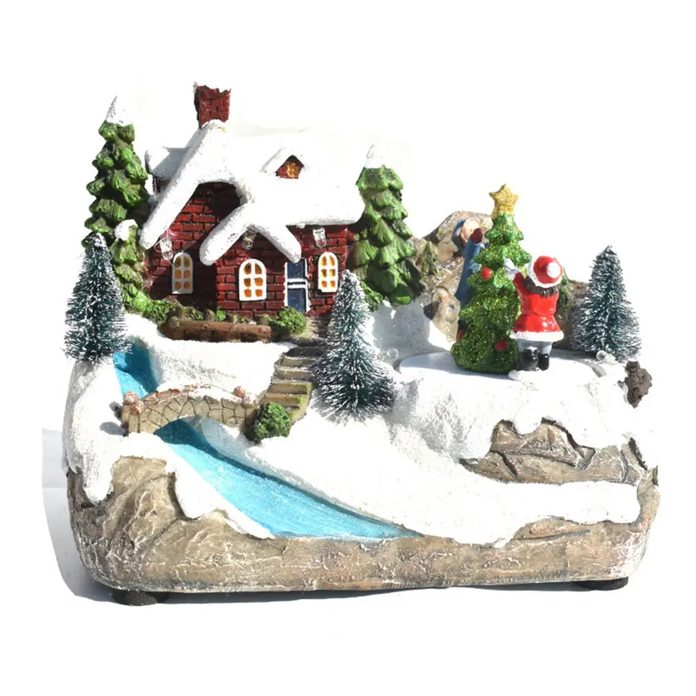 

Christmas Snow House Village Decorations With Music LED Light Christmas Village Holiday Festival House Home Decorations