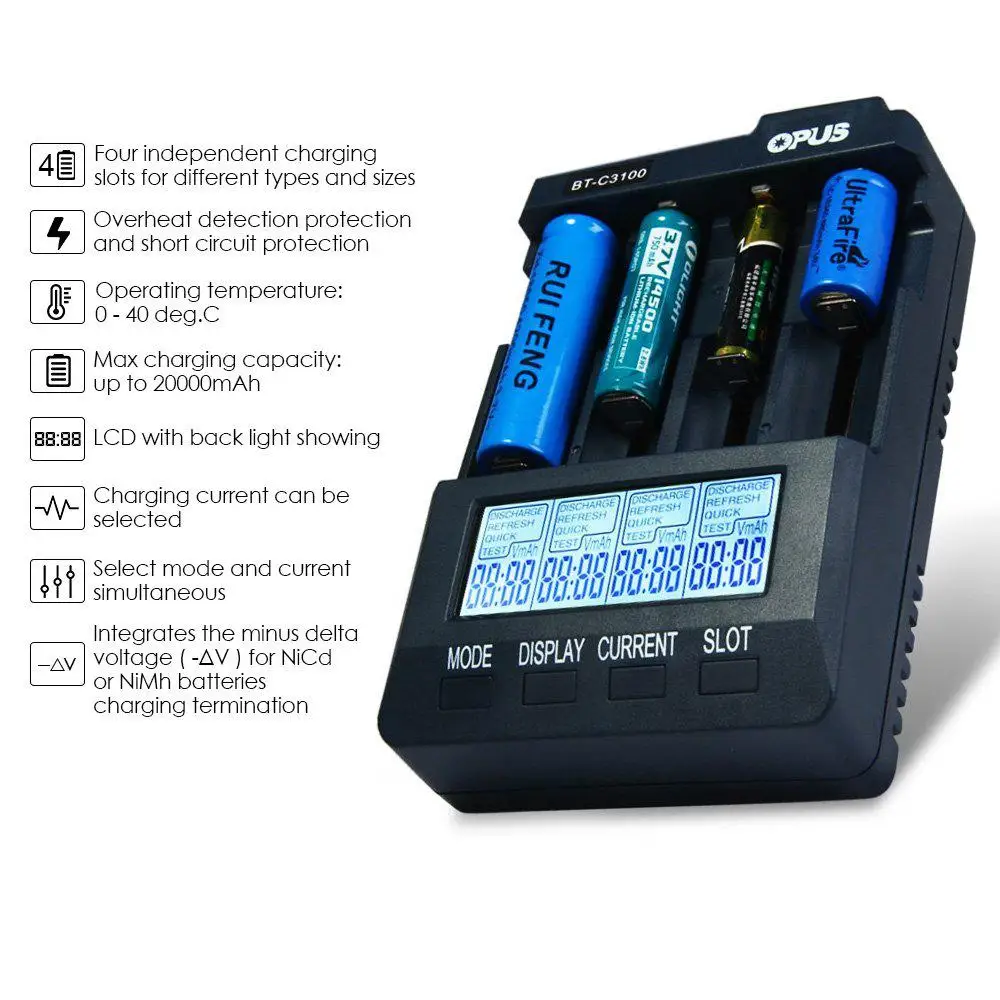 

Battery Charger Opus BT-C3100 V2.2 Digital Intelligent 4 Slots AA/AAA LCD Battery Charger Opus BT - C3100 V2.2 r57