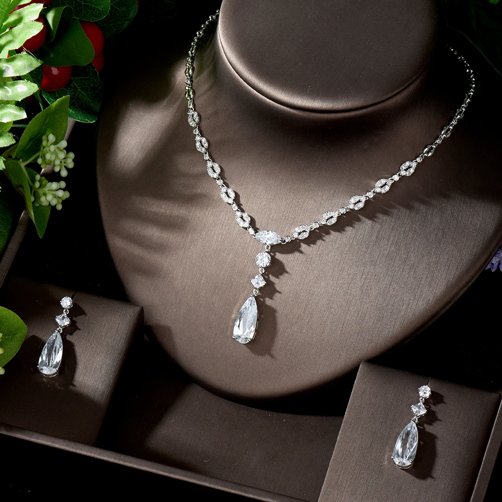 HIBRIDE фианиты Блестящие Большие широкие капли воды Африканский Дубай CZ Ожерелье