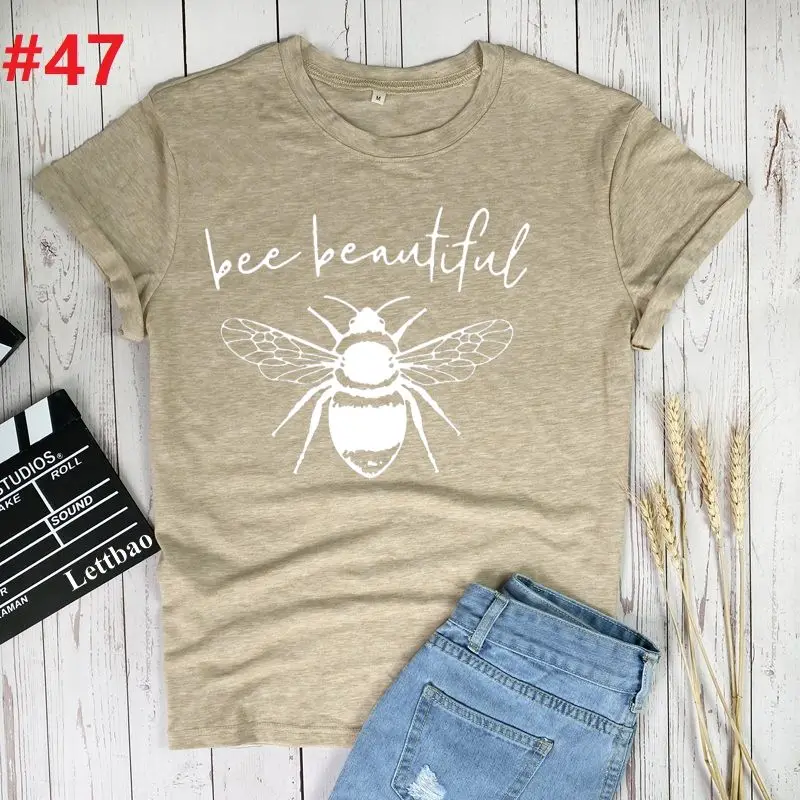 

Bee Beautiful Top Short Sleeve Loose Summer Femme T-shirts Round Neck Tops Woman 2021 Clothes Loose Round Neck Harajuku Tops
