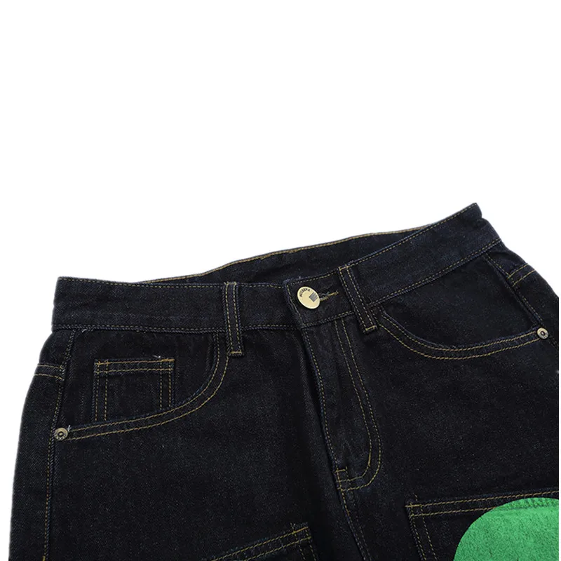 2021 Cartoon Alien Avatar Print Black Straight Oversized Men Denim Trousers Preppy Style Casual Punk Jeans Pants Pantalon Homme