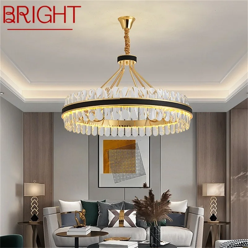 

BRIGHT Chandelier Crystal Pendant Lamp Postmodern Home Leather Round Light Fixture for Living Dining Room