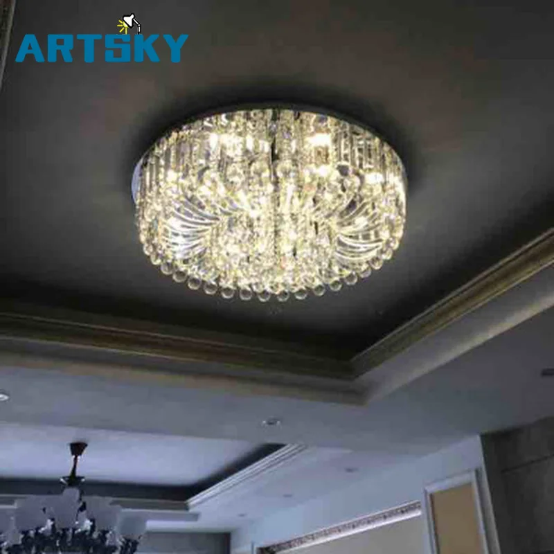 Современная роскошная круглая светодиодная Хрустальная потолочная лампа для