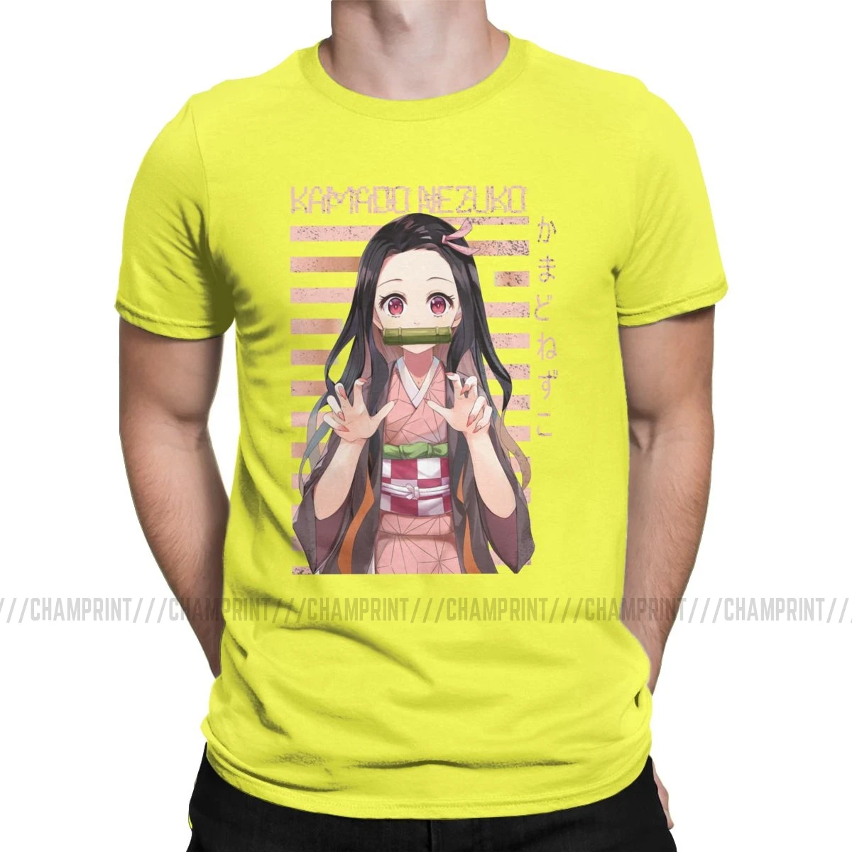 Nezuko Kimetsu No Yaiba, Мужская футболка, Demon Slayer, аниме, потрясающая футболка, футболка с коротким рукавом, хлопок, Новое поступление одежда - Цвет: Цвет: желтый