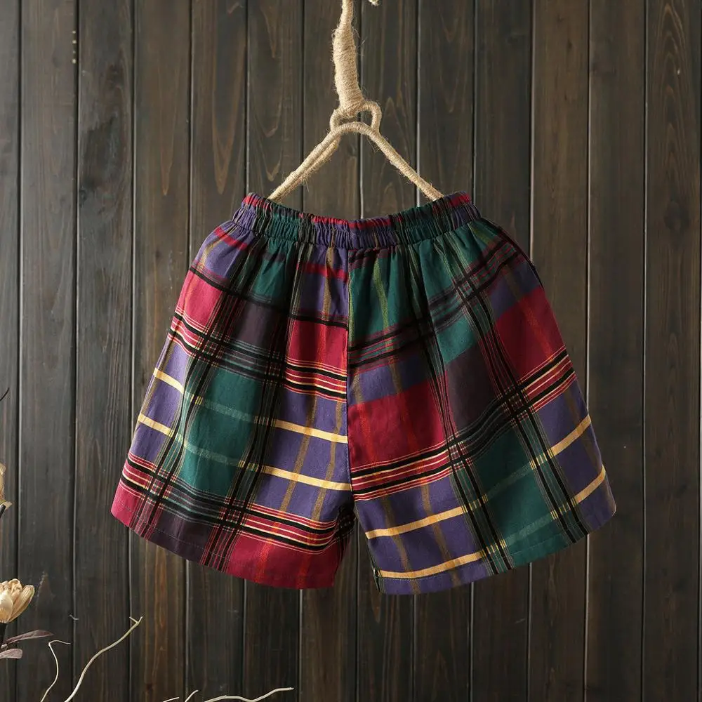 

Shorts Quick Drying Shorts Plaid Print Workout Fitness Cotton Line Running Sport Female Elastic Waistband Sportswear Breath SO3M