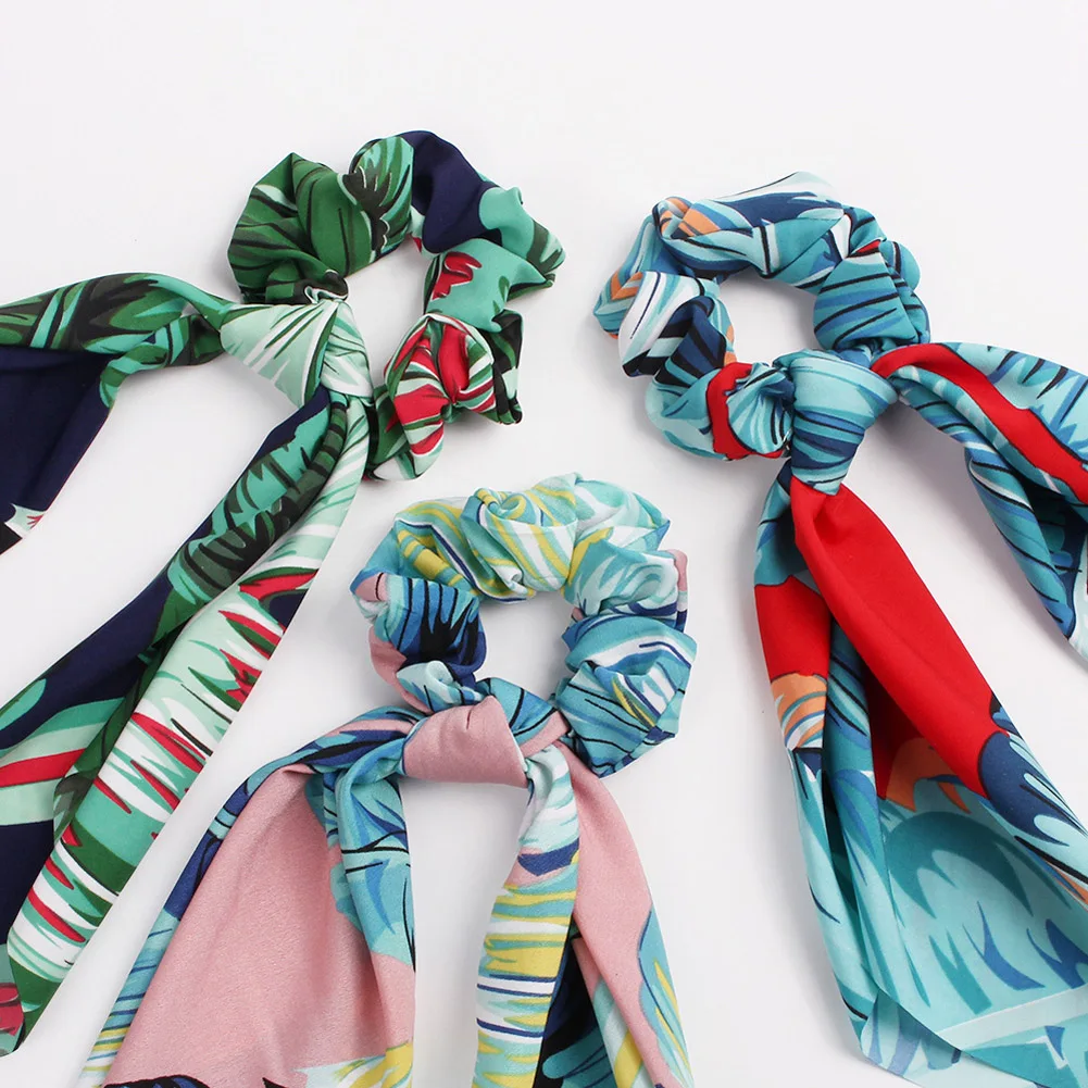 Женские богемные длинные резинки с цветочным принтом для волос бантом