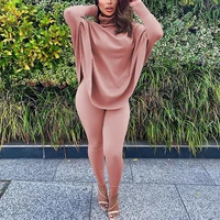solid color two piece set outfit women classy suits batting sleeve turtleneck top skinny pants comfort lounge wear