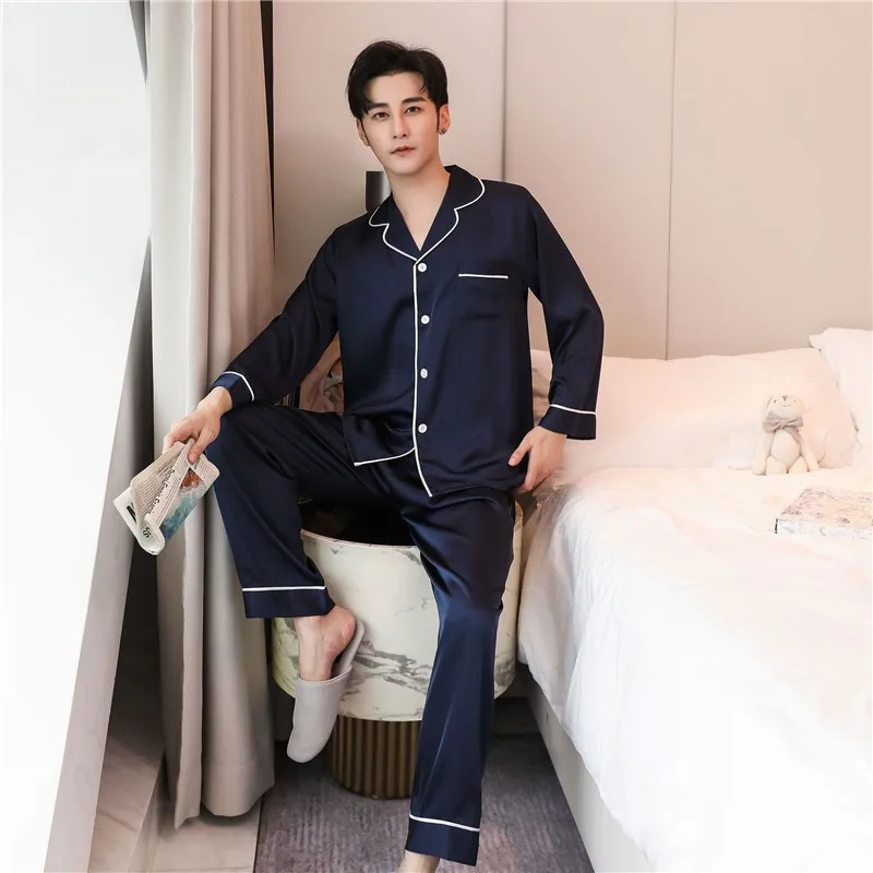 

Rayon 2PCS Pajamas Suit Lovers' Nightwear Casual Satin Loose Sleepwear Couple Sleep Set Shirt&Pants Soft Women Home Clothes