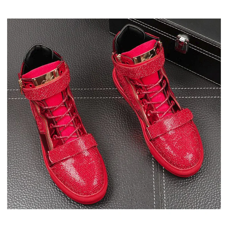 Мужские Ботильоны из флока черные или красные повседневные ботинки с высоким