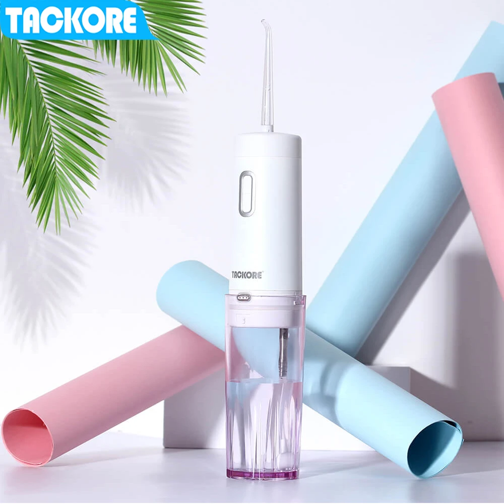Портативный складной электрический ирригатор для полости рта Tackore, usb зарядка, ирригатор для полости рта, водный Флоссер, перезаряжаемый 200 мл+ 5 струйных наконечников