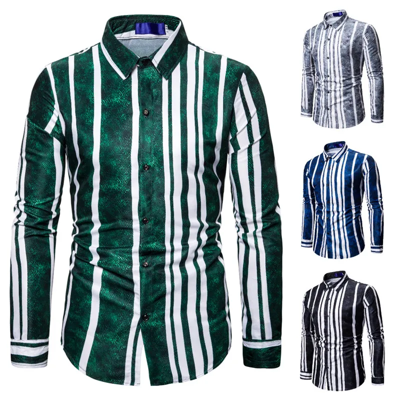 

Men's Fashion Non-iron Soft Casual Striped Shirts Pocket-less Design Long Sleeve Standard-fit Youthful Button Shirt