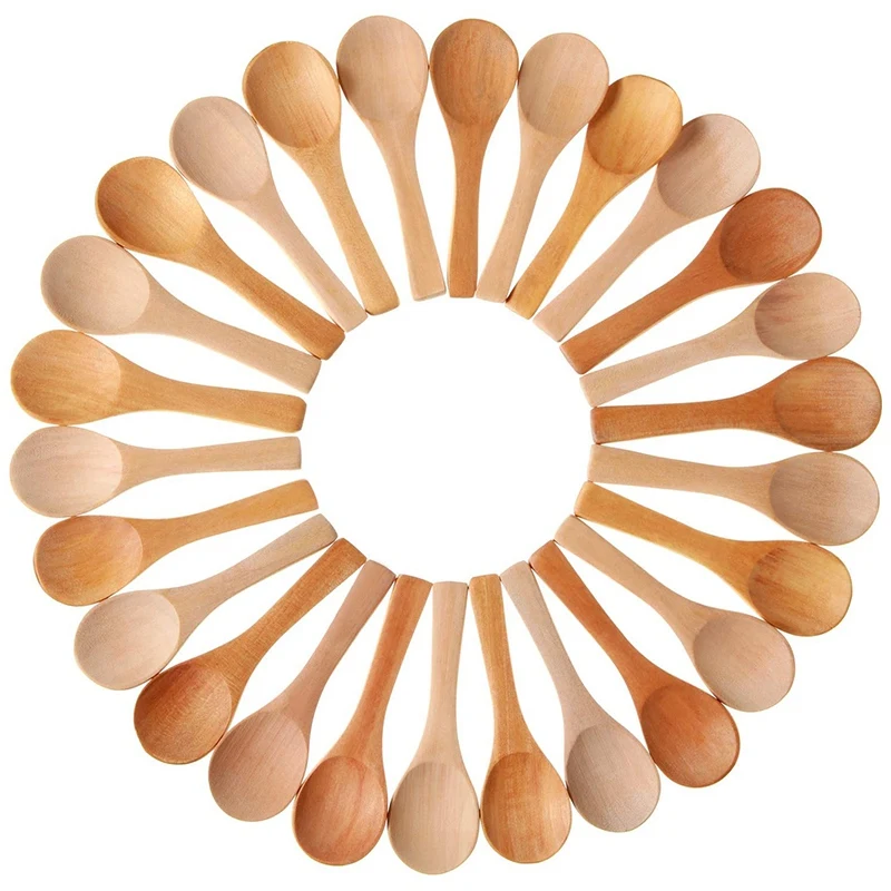 

50 Pieces of Small Wooden Spoon Mini Natural Spoon Wood Honey Teaspoon for Kitchen (Mixed Color)