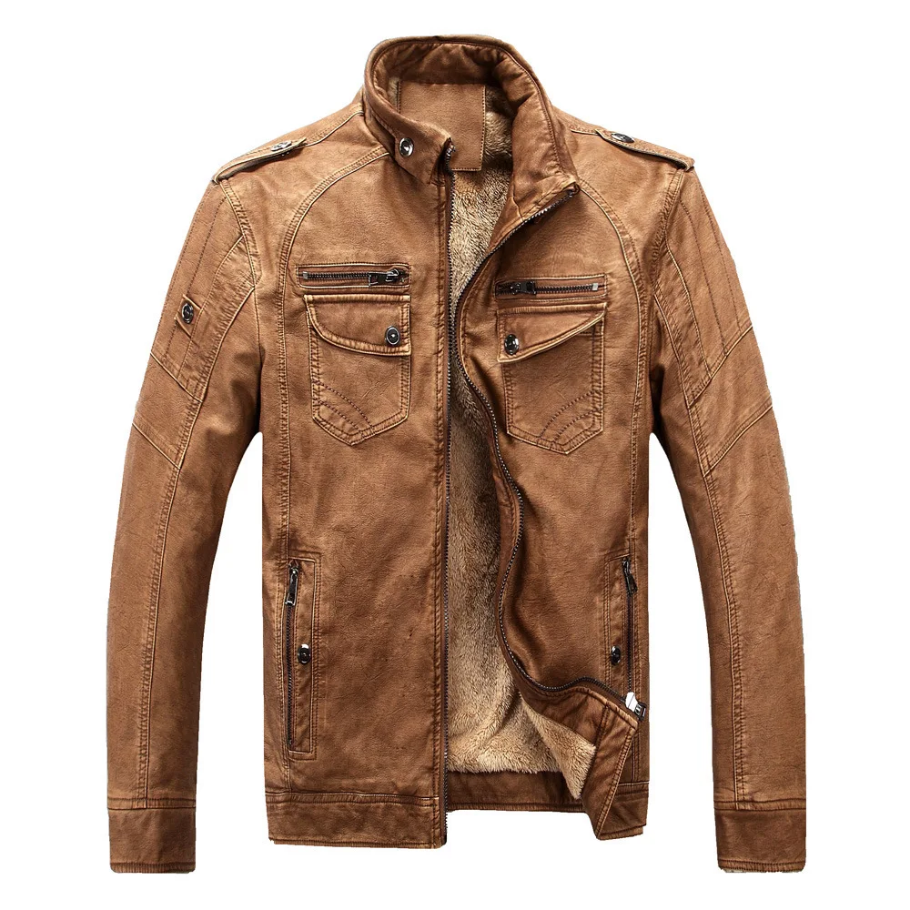

Mens Plus Velvet Winter Vintage Leather Jacket Coat Men Motorcycle Retro Leather Coat Male Casual Cargo Biker Leather Jacket Top