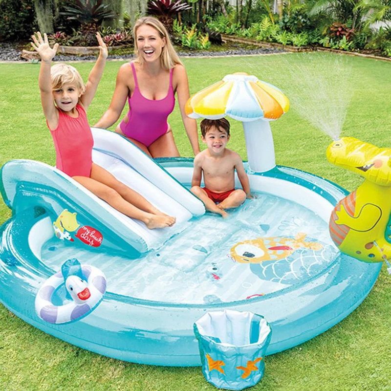 

Outdoor Tubs High Quality Portable Inflatable Children's Pool with Slide Swimming Pool Crawling Can Catch Fish By Spraying Water