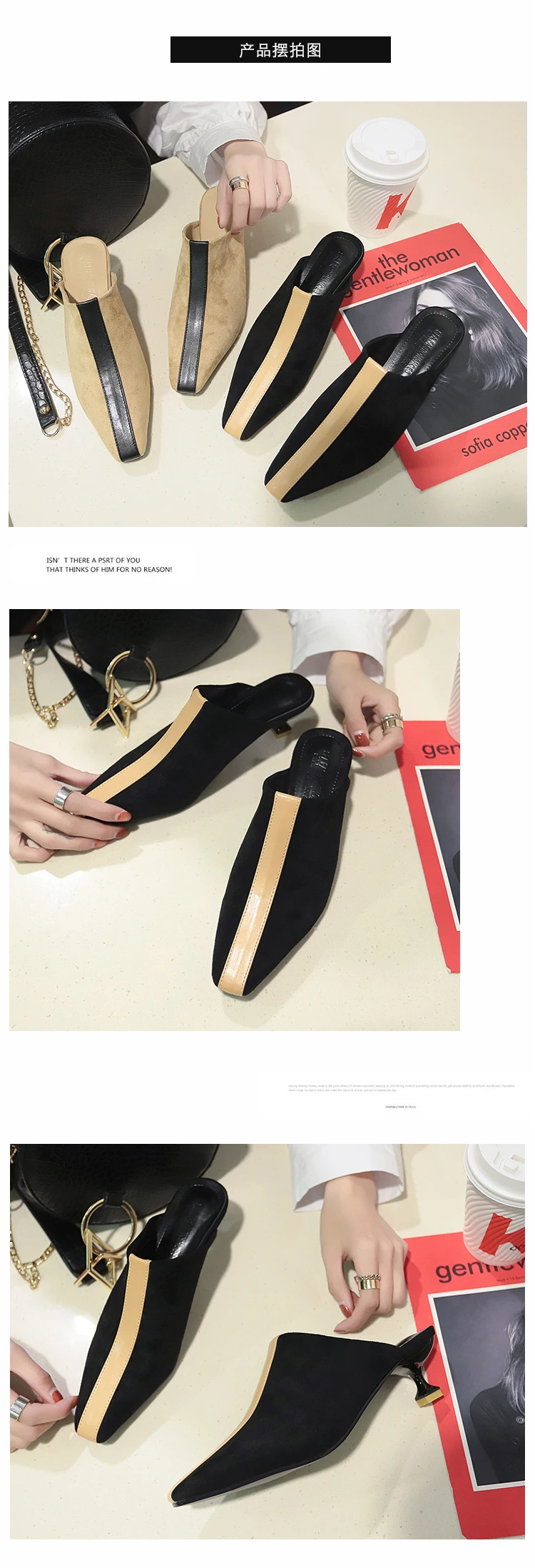 woman mules footwear transparet heel Square Toe soft Strange Style Med Crystal leather black couple warm Sweet