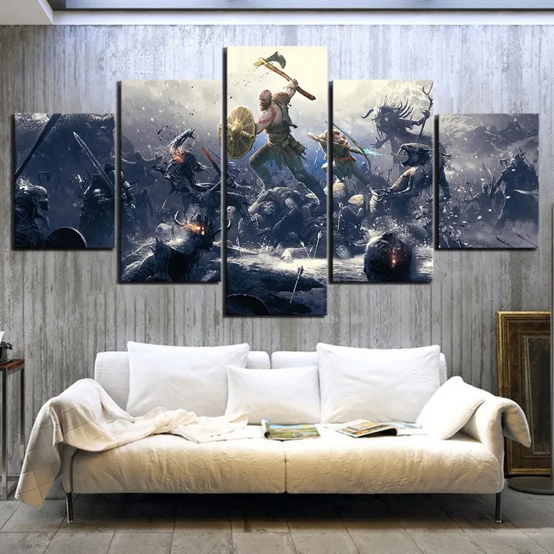 Настенная Картина на холсте 5 панелей God Of War Kratos постеры для украшения дома