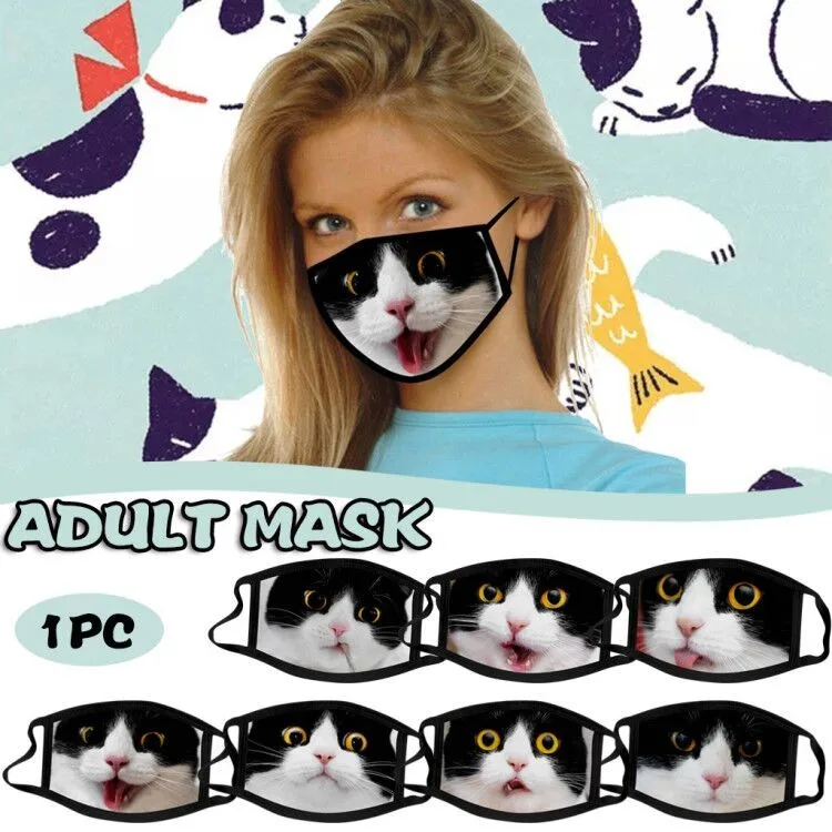 Маска для лица с мультяшным принтом кошки ветрозащитная моющаяся многоразовая
