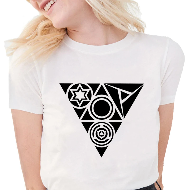 

Beautiful Geometry printed t shirt Women Summer Harajuku shirt Soft Cotton Women White Tops
