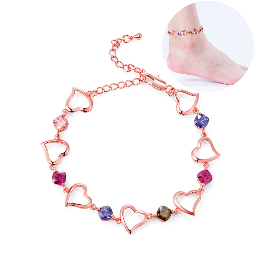 

2021 New Anklets Simple Crystal Heart Barefoot Crochet Sandals Foot Jewelry Foot Legs Bracelet Anklets Gift For Women