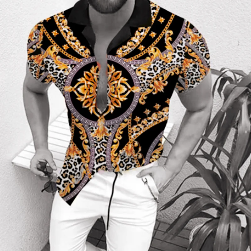 Hot Sale2021Summer New Men Clothing European American Retro Trend Shirt Casual Fashion Printed Cardigan Men's Short Sleeve Shirt