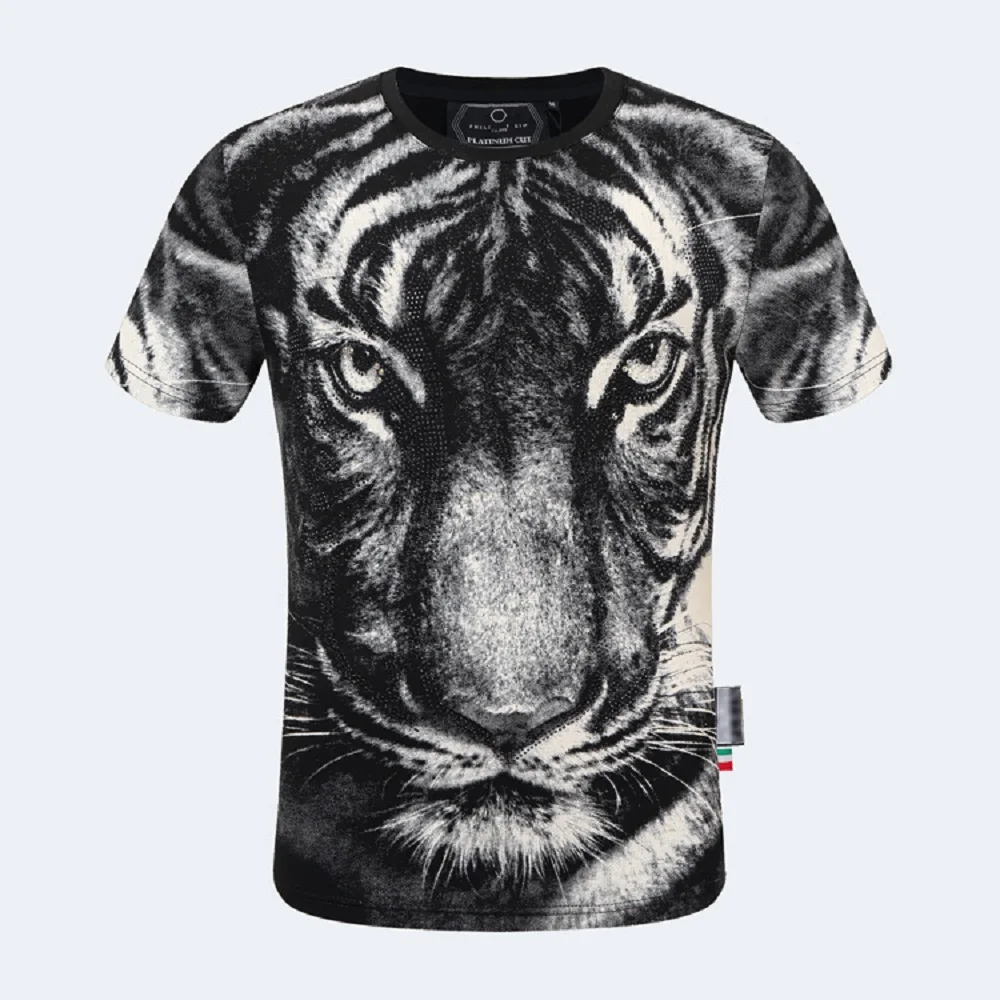

Plein Brand T-shirt for Men Clothing T Shirt Men CottonTiger Print T-shirt Casual Short Sleeve Top Tees Fashion New