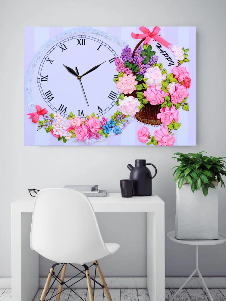 Набор для вышивки крестиком сделай сам Картина на холсте 5D с часами и цветами HD