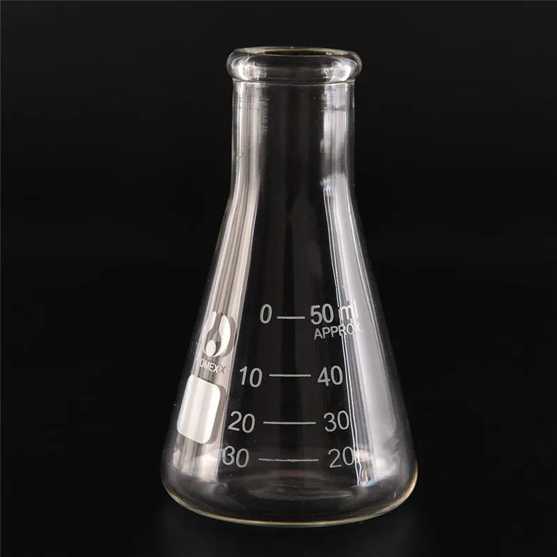 Стеклянная колба Erlenmeyer 50 мл прозрачная лабораторная коническая стеклянная