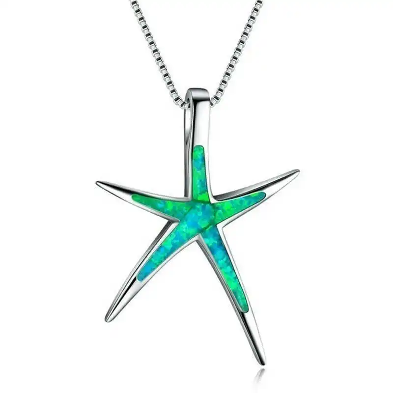 

Fashion Chic Ocean Theme Necklace Opal Starfish Blue White Green Purple Color Pendant For Women Jewelry Gift