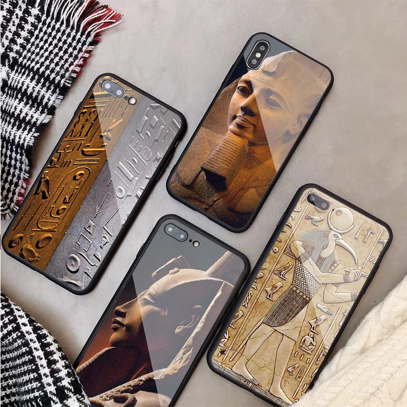 Древние иероглифы Египет Роскошный чехол из закаленного стекла для iPhone 11 12Pro Max X XS