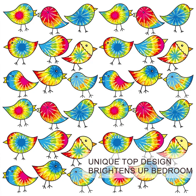 BlessLiving Tie Dyed Chicks Bed Cover Set Colorful Comforter Cover Cartoon Birds Kids Bedding Set Single Lovely Bedspreads 3pcs 3