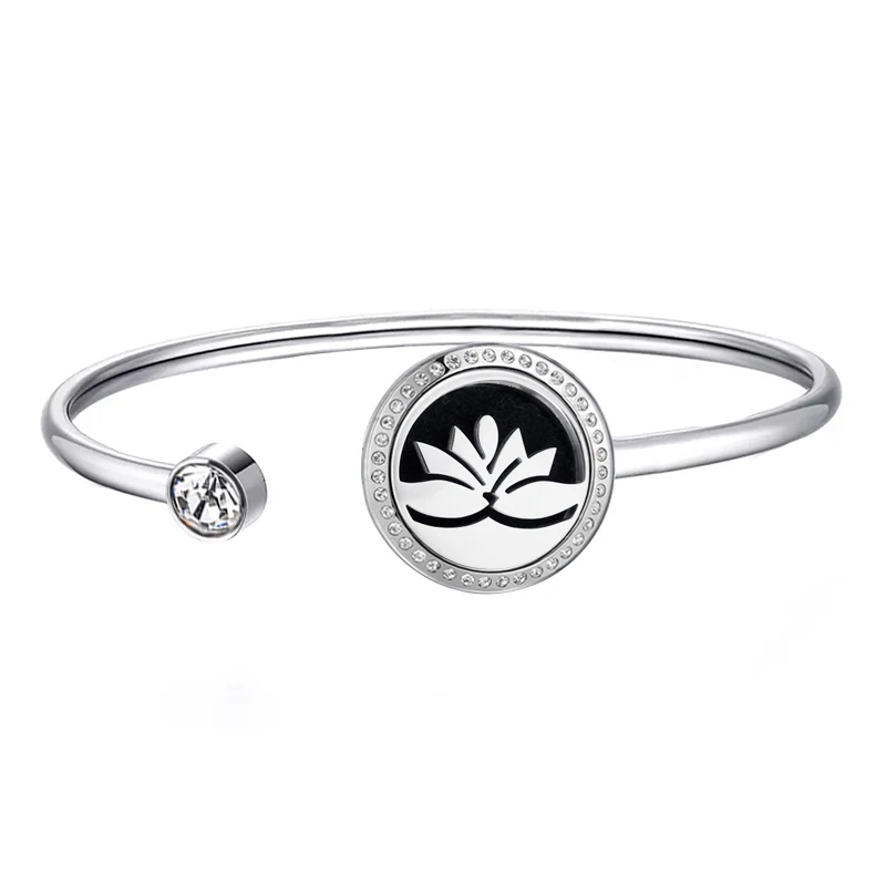 20mm with crystals 20 мм магнит лотоса может вихнуть вверх и вниз аромат медальон из нержавеющей стали браслет распылитель эфирных масел браслет с Медальоном(Прямая поставка - Окраска металла: 20mm with crystals