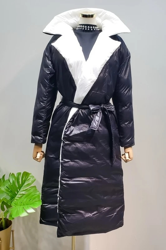 WOMENGAGAWomen парка бандажная одежда с обеих сторон зимние пальто для женщин черный