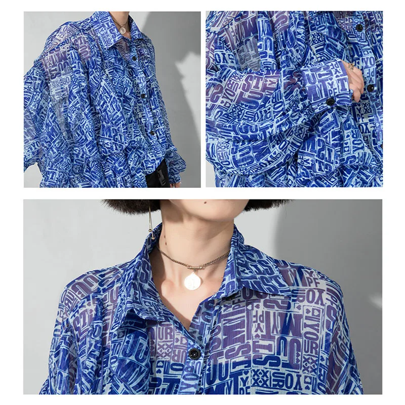 

2021 INS Trendy Blouse Yellow Letters Printed Fashion Girls Spring Tops Plus Size Chiffon Asymmetrical Shirt Women Blusas Mujer