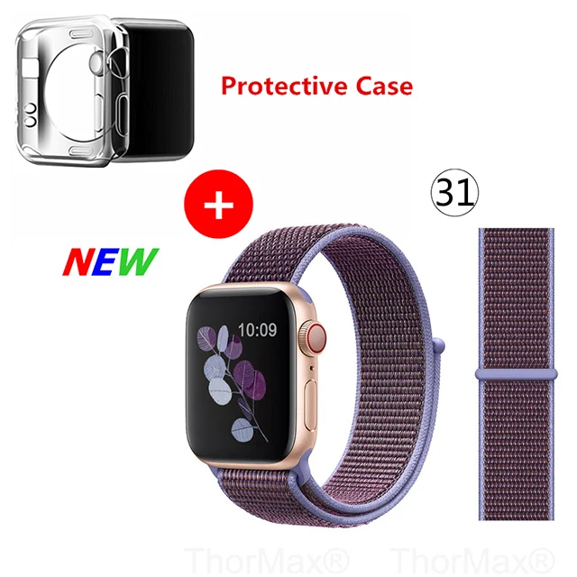 Нейлоновый спортивный бесшовный ремешок для наручных часов iwatch, 4 цвета, в полоску, легкий мягкий сплетенный ремешок для наручных часов Apple Watch 4 серии 3/2/1 38 мм 42 мм 40 мм 44 мм - Цвет ремешка: 31-Lilac