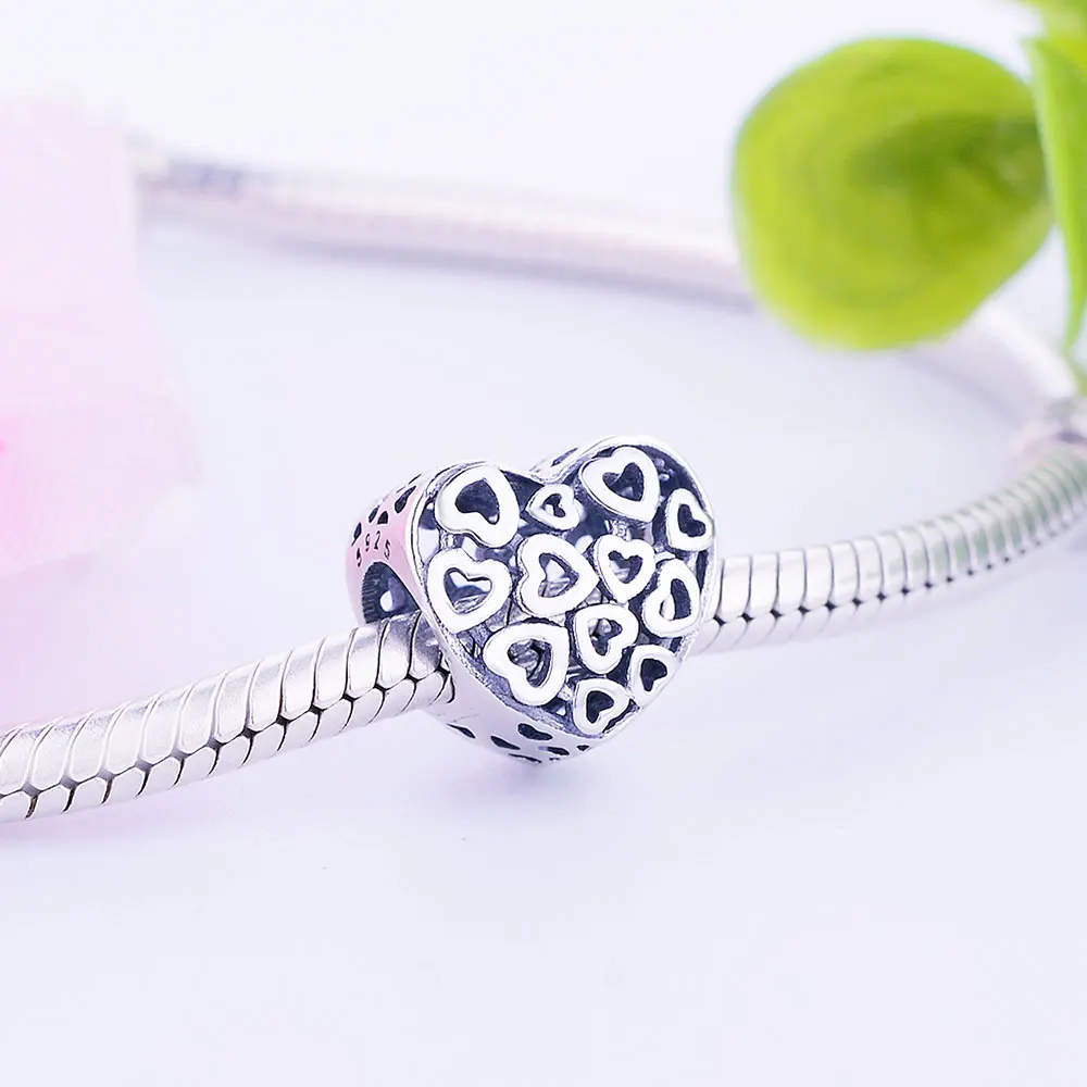 Осенняя коллекция 2017 ажурные бусины-шармы в форме сердца подходят для