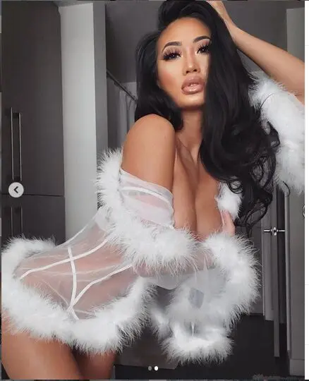 

Sexy Women Sexy Lingerie Mesh Sheer See Through Long Flare Sleeve Feather Dress Sleepwear Robe Night Gown Erotic