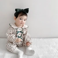 2022 autumn wholesale baby romper new baby jumpsuit lapel floral bow long sleeve romper all match long sleeved romper girl