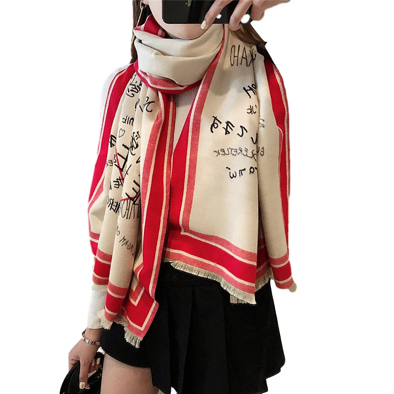

Wool Scarf Women's Winter Korean Version Versatile British Thickened Warm Neck Cashmere Winter Long Double-sided Shawl 190*65cm