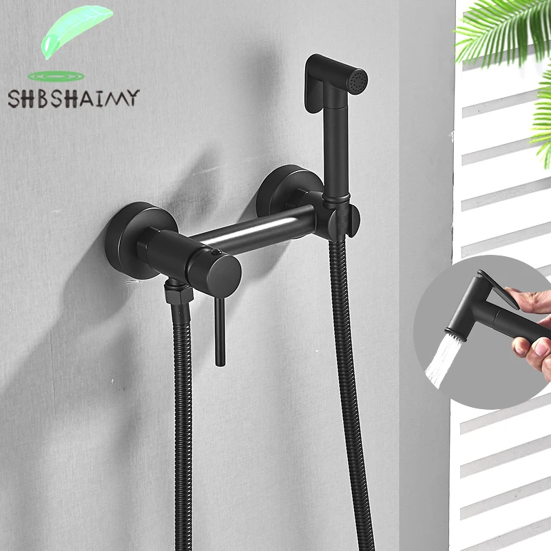 

Матовые черные латунные Смесители для биде, кран высокого давления для душа, смесители для горячей и холодной воды